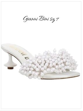 Gianni Bini Lonzo Beaded Square Toe Slide Sandals white  7